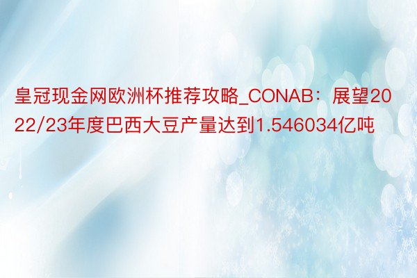 皇冠现金网欧洲杯推荐攻略_CONAB：展望2022/23年度巴西大豆产量达到1.546034亿吨